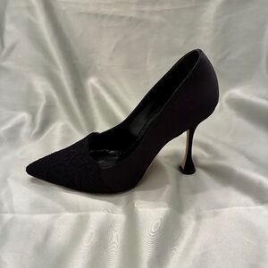 Manolo Blahnik Black Satin & Lace 100mm Pumps Size 36 Made In Italy Worn Twice❗️